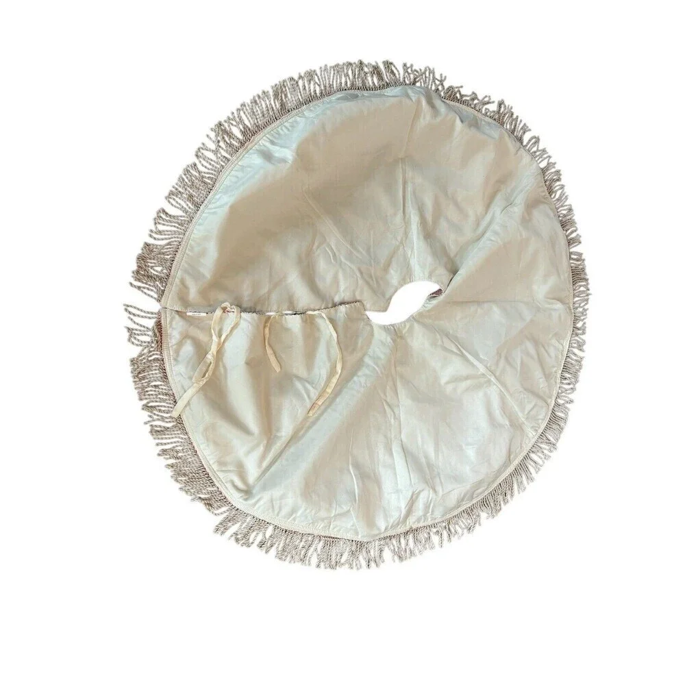 Merry Christmas Tree Skirt Boho Bohemian Farmhouse Chic Red Beige Fringe 48
